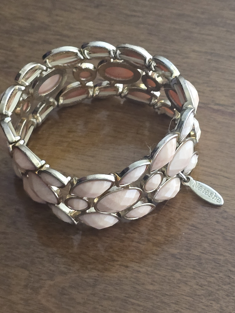 Natasha Stretch Gold-Tone Bracelet with Pale Pink Faceted Acrylic Stones